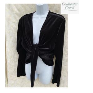NWT Coldwater Creek size XXL black velvet front tie shirt long sleeves